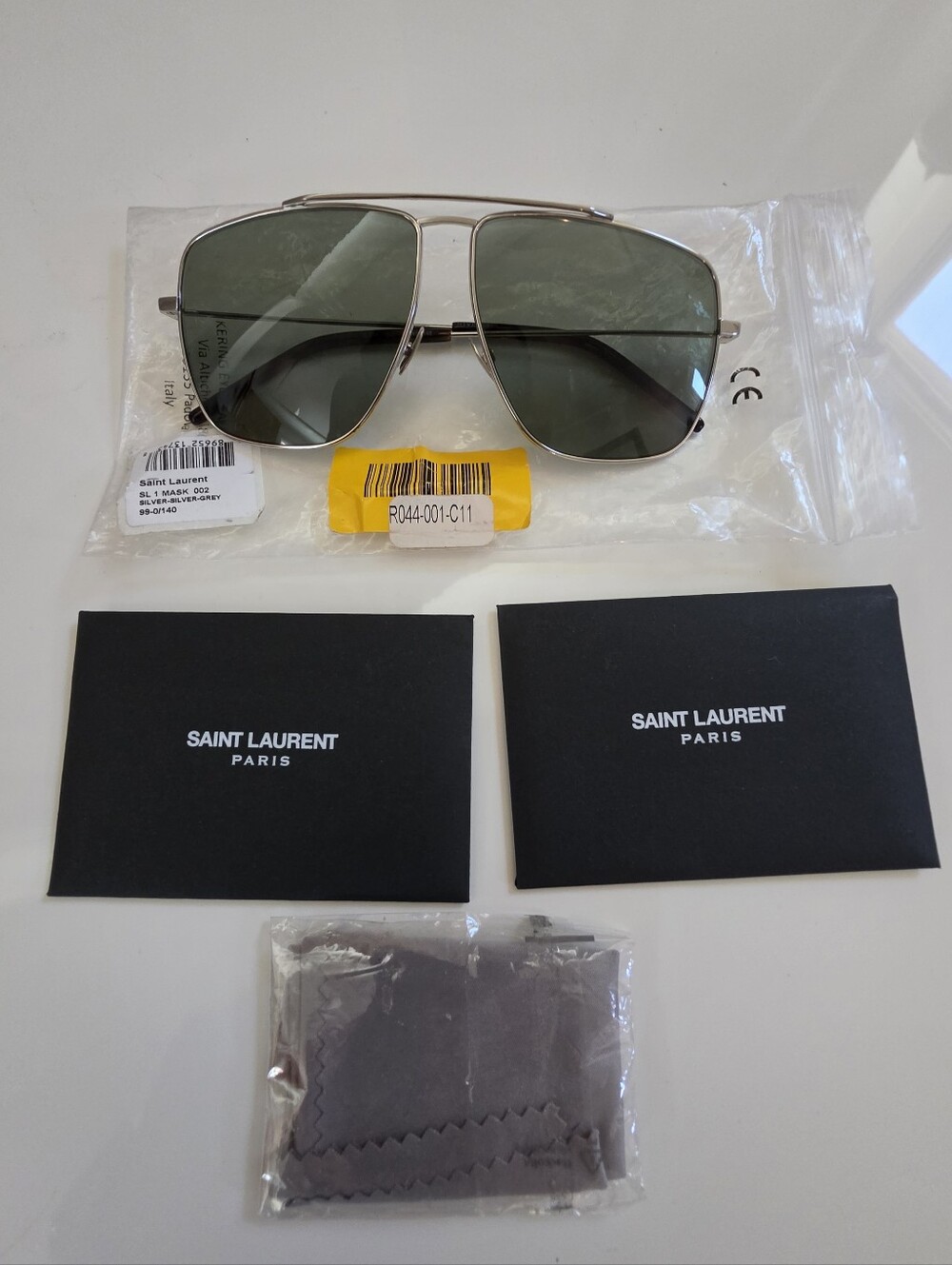 Saint Laurent SL 1-B Mask 002 Silver Sunglasses NEW Authentic